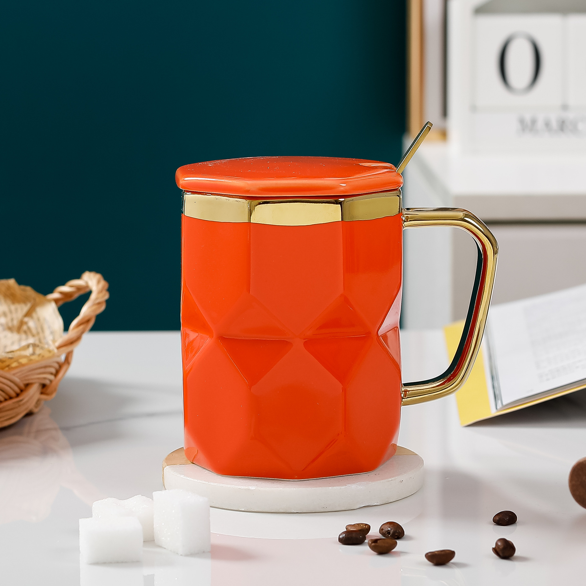 Ins Light Luxury Gold Design Mug Color Glaze Prism Ceramic Cup Appearance Value Super High One Cup Multi-Purpose Gift Wholesale Logo