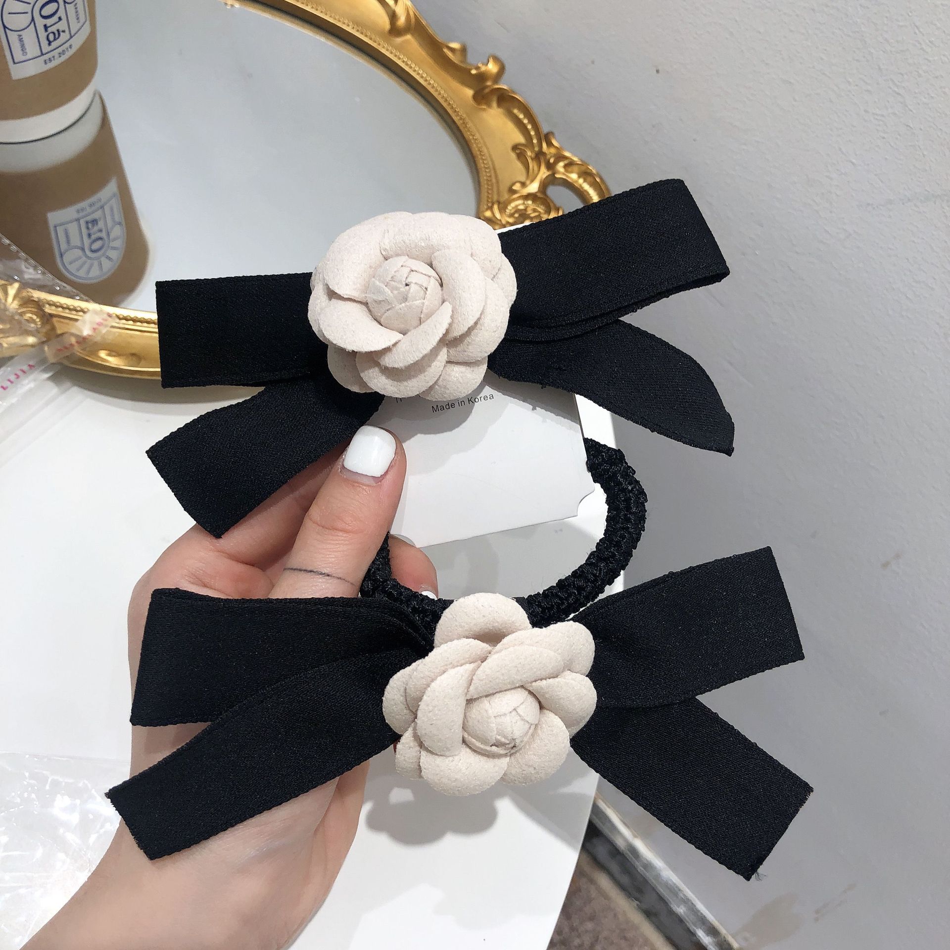 韩国网红同款手工山茶花发饰发夹蝴蝶结小香风头饰复古卡子顶夹