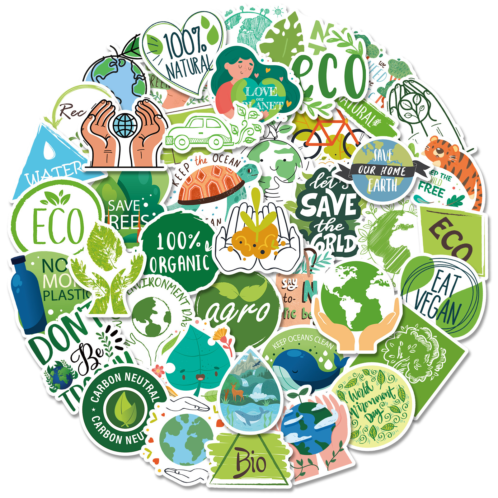 50张环保eco贴纸现货 保护环境短语涂鸦贴纸行李箱汽车手机贴画
