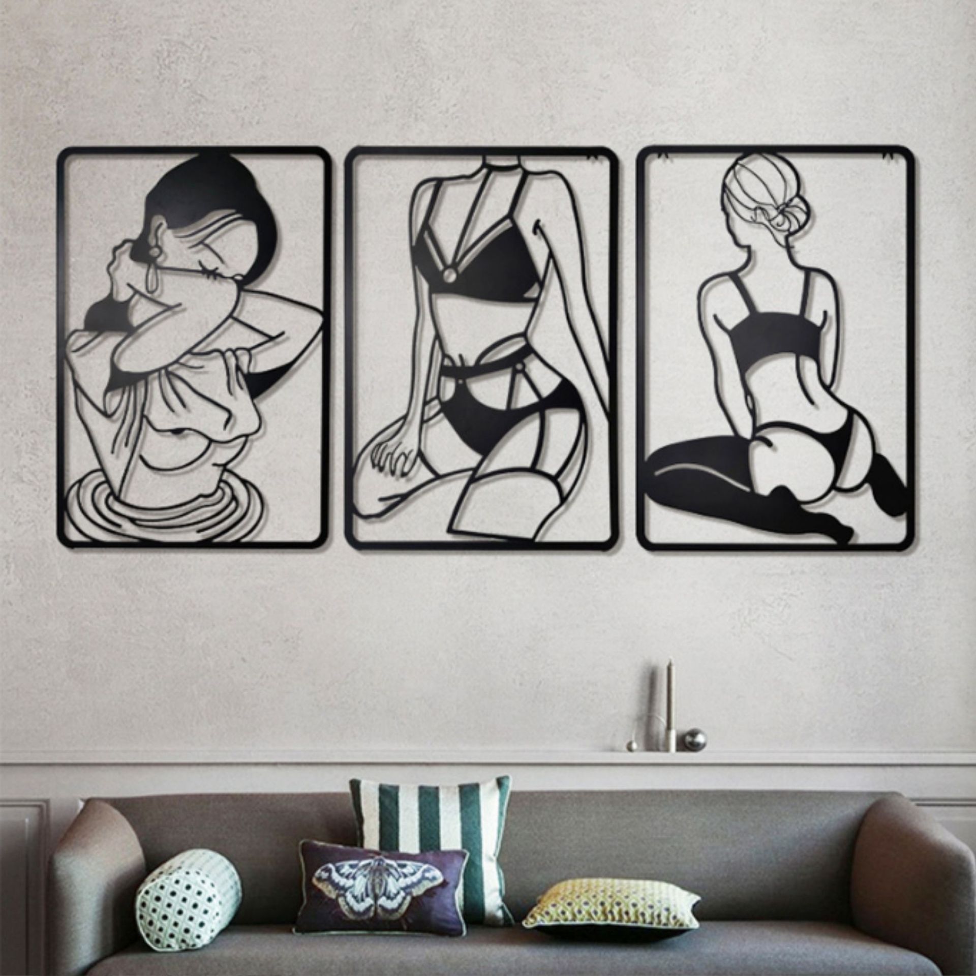 跨境电商爆款工艺品家居装饰抽象人物现代艺术金属壁挂线条装饰画