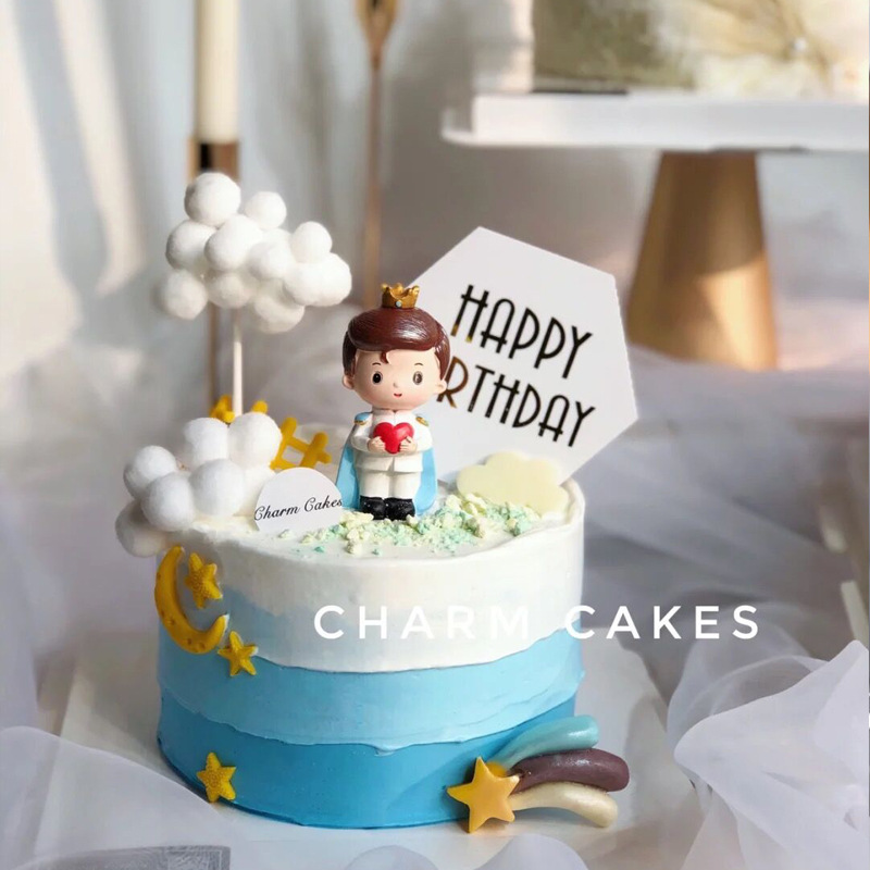 小王子蛋糕装饰摆件拿玫瑰皇冠王子男孩周岁生日蛋糕甜品台装扮文