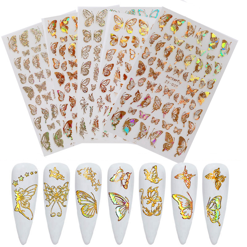 Cross-Border Hot ZY Butterfly Nail Stickers Paper Simulation Bronzing Laser Butterfly 3D Nail Decals Stereo Nail Stickers