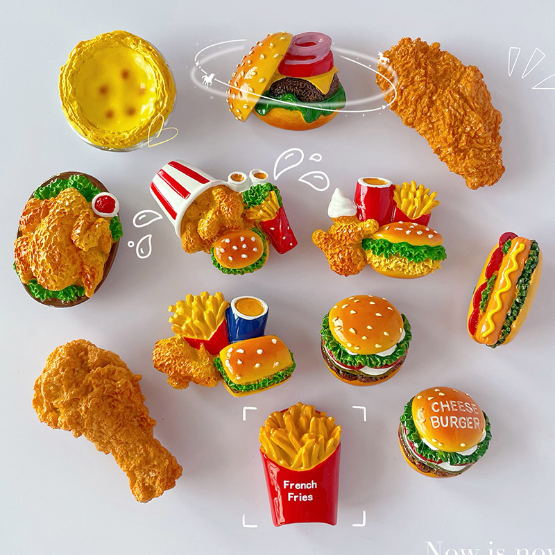 创意3D立体食物冰箱贴仿真汉堡套餐炸鸡食玩磁性吸铁石装饰磁贴