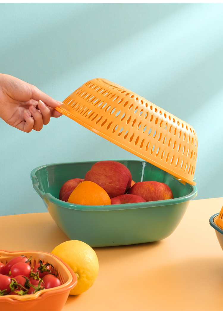 双层塑料洗菜盆家用果蔬水果沥水篮厨房置物筐创意大号镂空水果盆