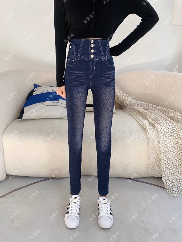 Spring and Autumn New Faux Denim Cropped Leggings High Elastic High Waist Slimming All-Matching Modal Cropped Leggings for Women