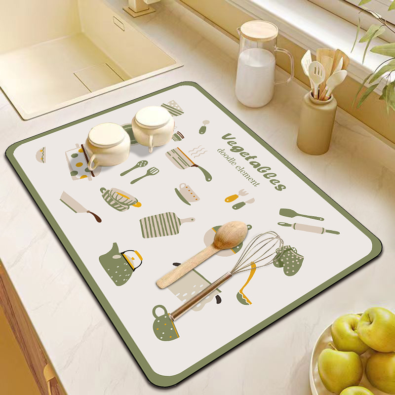 Kitchen Table Top Thickened Hydrophilic Pad Water Draining Pad Insulated Bowl and Plate Drying Mat Kitchen Bar Diatom Ooze Water Cup Table Mat