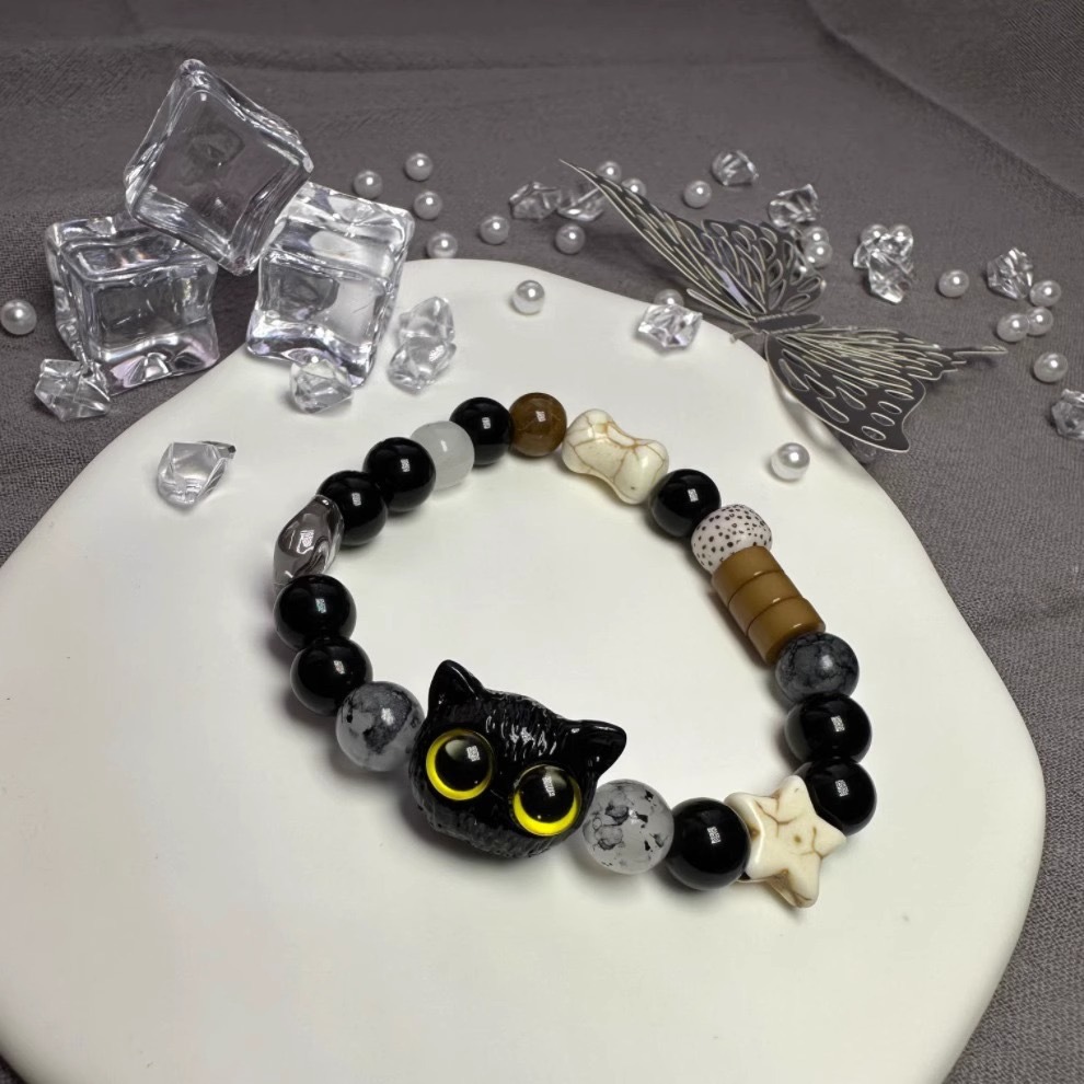 Cheese Black Sesame Kitty Black Cat Bracelet 2023 New XINGX Black and White Cute Ins Couple Bracelet