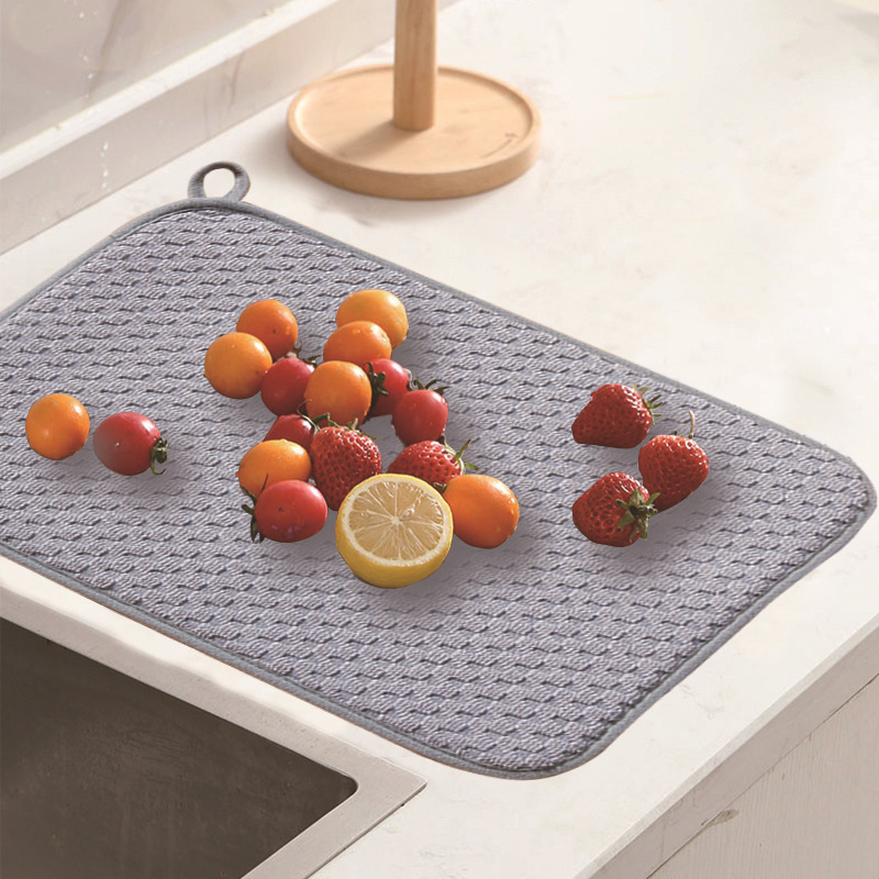 Cross-Border Microfiber Kitchenware Draining Drying Mat Household Countertop Kitchen Heat Proof Mat Water-Absorbing Quick-Drying Tableware Mat