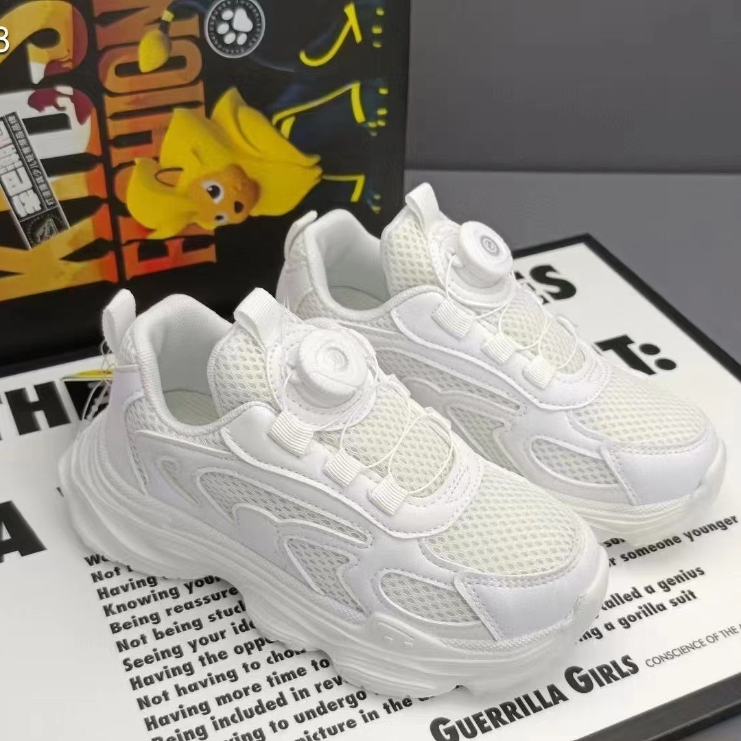 儿童网面运动鞋春夏季单网男童女童儿童学生小白鞋旋转纽扣跑步鞋