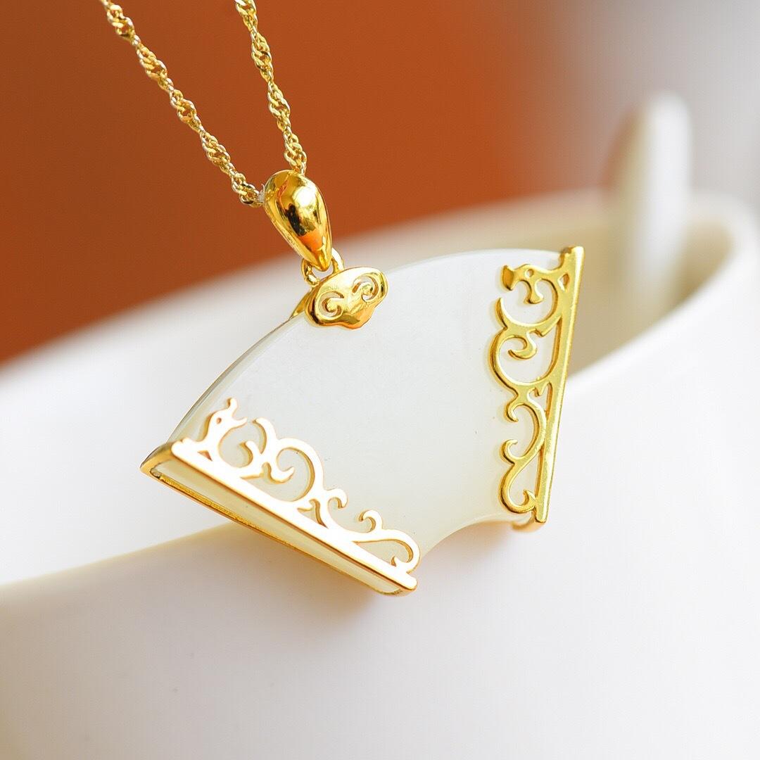 s925银镶天然新疆和田玉白玉异性平安牌吊坠时尚简约女款玉坠项饰