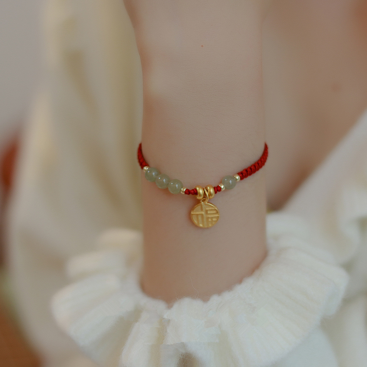 和田玉红绳手链女生福牌本命年属虎虎年转运礼物编织手绳女饰品