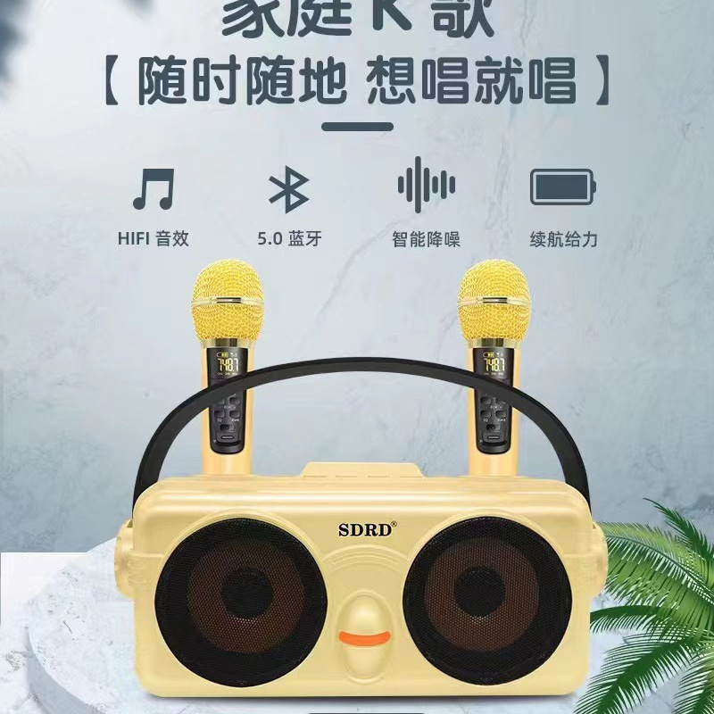sdrd桌面蓝牙音箱sd326 双喇叭手提音响 双无线麦克风一体机-阿里巴巴