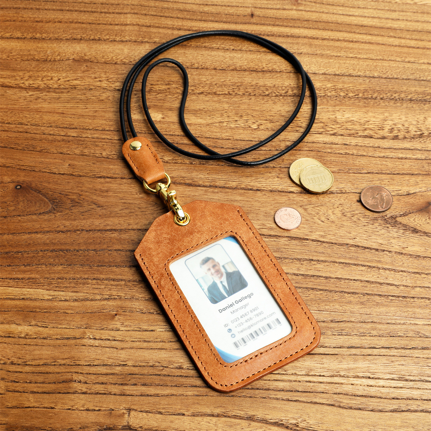 简约高档植鞣头层牛皮工作牌证件套带挂绳胸卡出入工作证公交卡套