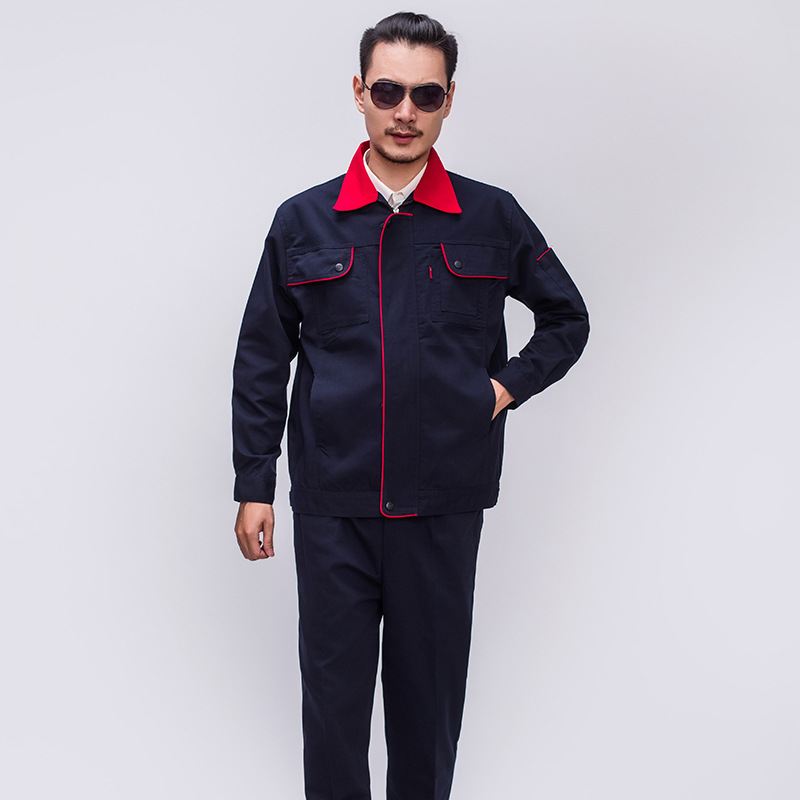 春秋款涤棉帆布长袖套装工作服男耐磨车间工地厂服焊工劳保服汽修