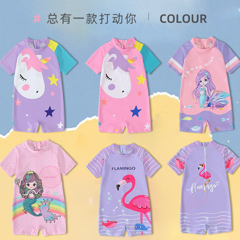 Children's Swimsuit Cartoon Girl Toddler Children Teens 3-11 Years Old Student Cute One-Piece Ins Sun Protection Hot Spring Bathing Suit