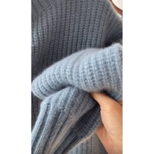 蓝色毛衣男秋冬新款韩版设计感小众宽松型单排扣高领针织开衫外套