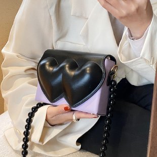 French Style Design Small Bag Black Pearl Chain New Women's Bag Chessboard Plaid Messenger Bag Online Sensation Heart Box Bag