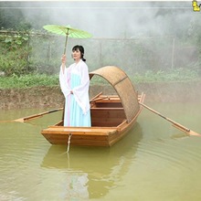 仿古乌篷船木船渔船实木质手划摇橹水上电动观光旅游室内餐饮桂满