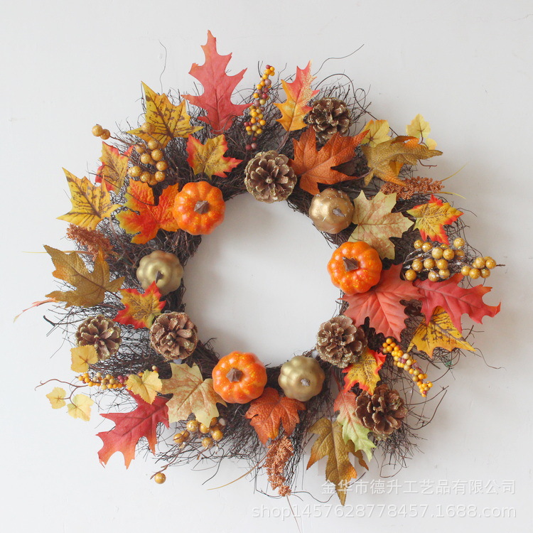 DSEN 2021 Cross-Border E-Commerce Amazon Autumn Color Thanksgiving Harvest Festival Pumpkin Berry Maple Leaf Heliosphere Garland