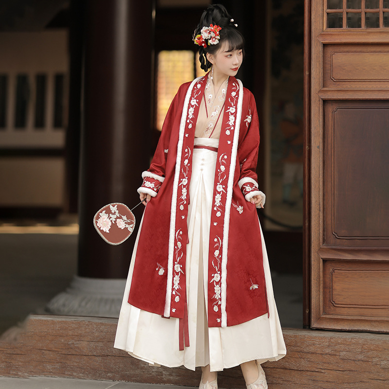 原创设计尽芳洲汉服女中国风复古外褙子里衣三裥裙套装秋冬8454