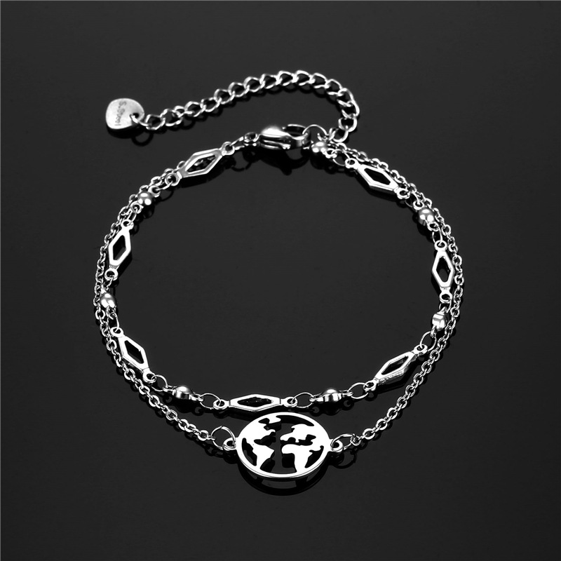 South America New Products Ornaments Stainless Steel Creative Bracelet World Map Bracelet Female New Personality Simple Bracelet Wholesale