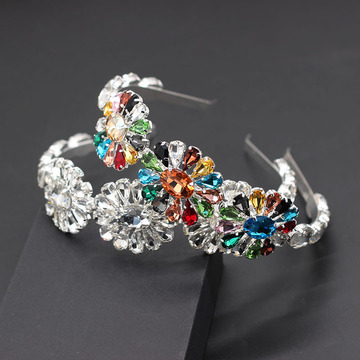 欧美跨境时尚超闪金属宝石花朵发箍发饰走秀街拍百搭轻奢头箍头饰