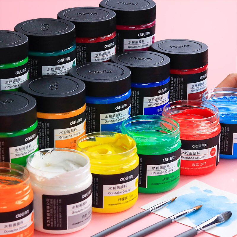 得力水粉画颜料100ml罐装初学者小学生美术生专用绘画颜料73888