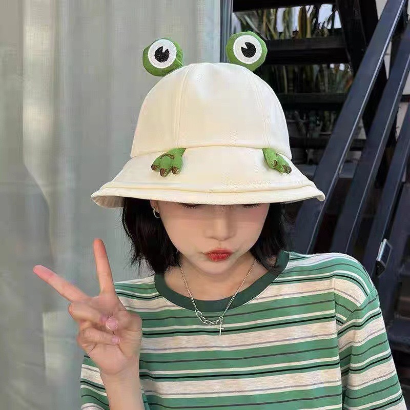 Spring and Summer Korean Fisherman Hat Student Anti-Sunburn Sun Hat Basin Hat Tide New Cute Cartoon Frog Hat Female