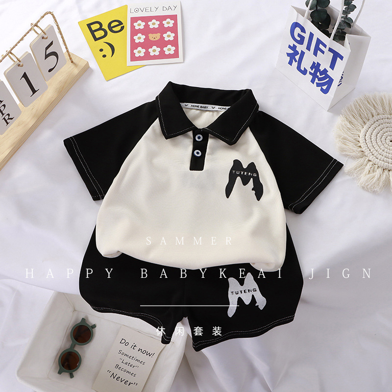 Children's Polo Shirt Suit New Korean Style Color Matching Summer Short Sleeve Shorts Lapel Boys and Girls Casual Sports Sets