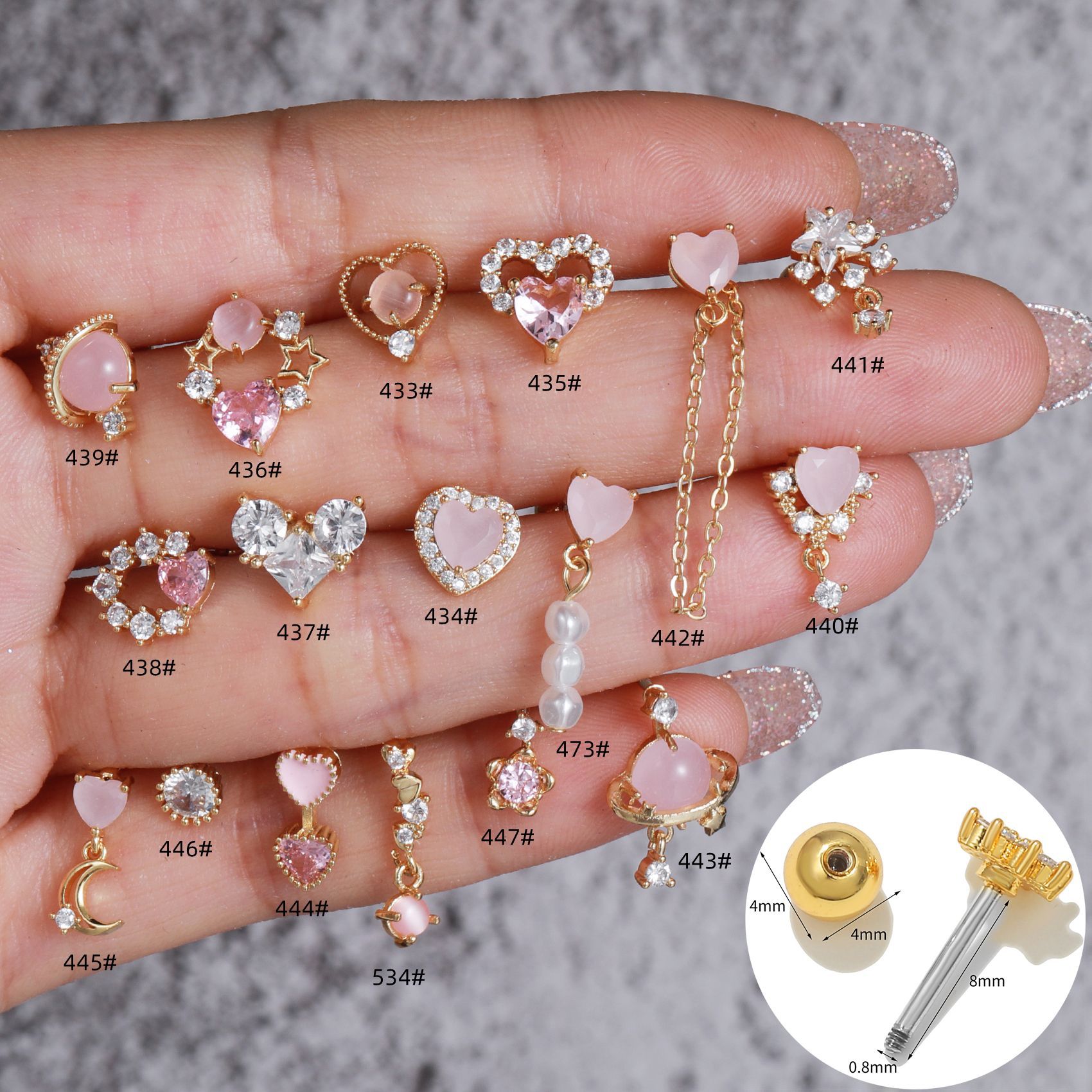 Cross-Border Personality Sweet Cool Pink Love Ear Bone Stud 18K Color Retention Piercing Earrings Hot Girl Niche Chain Fashion Earrings