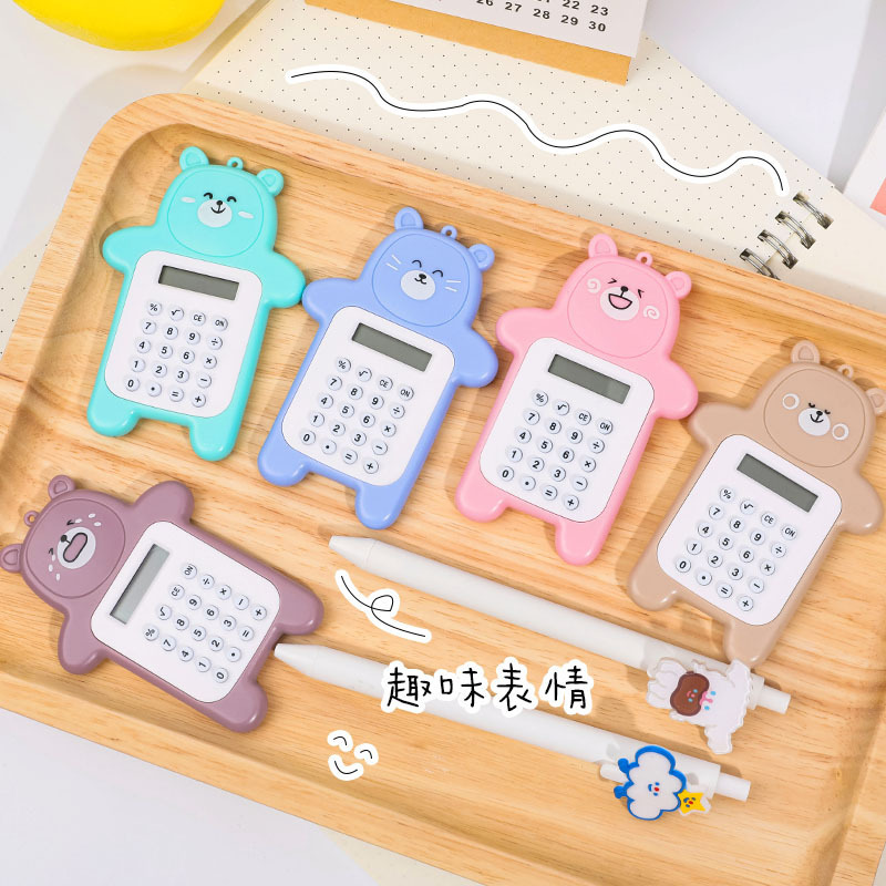 Mini Cartoon Student Calculator Cute Colorful Bear Rubber Button 8-Digit Digital Display Mini-Portable Computer