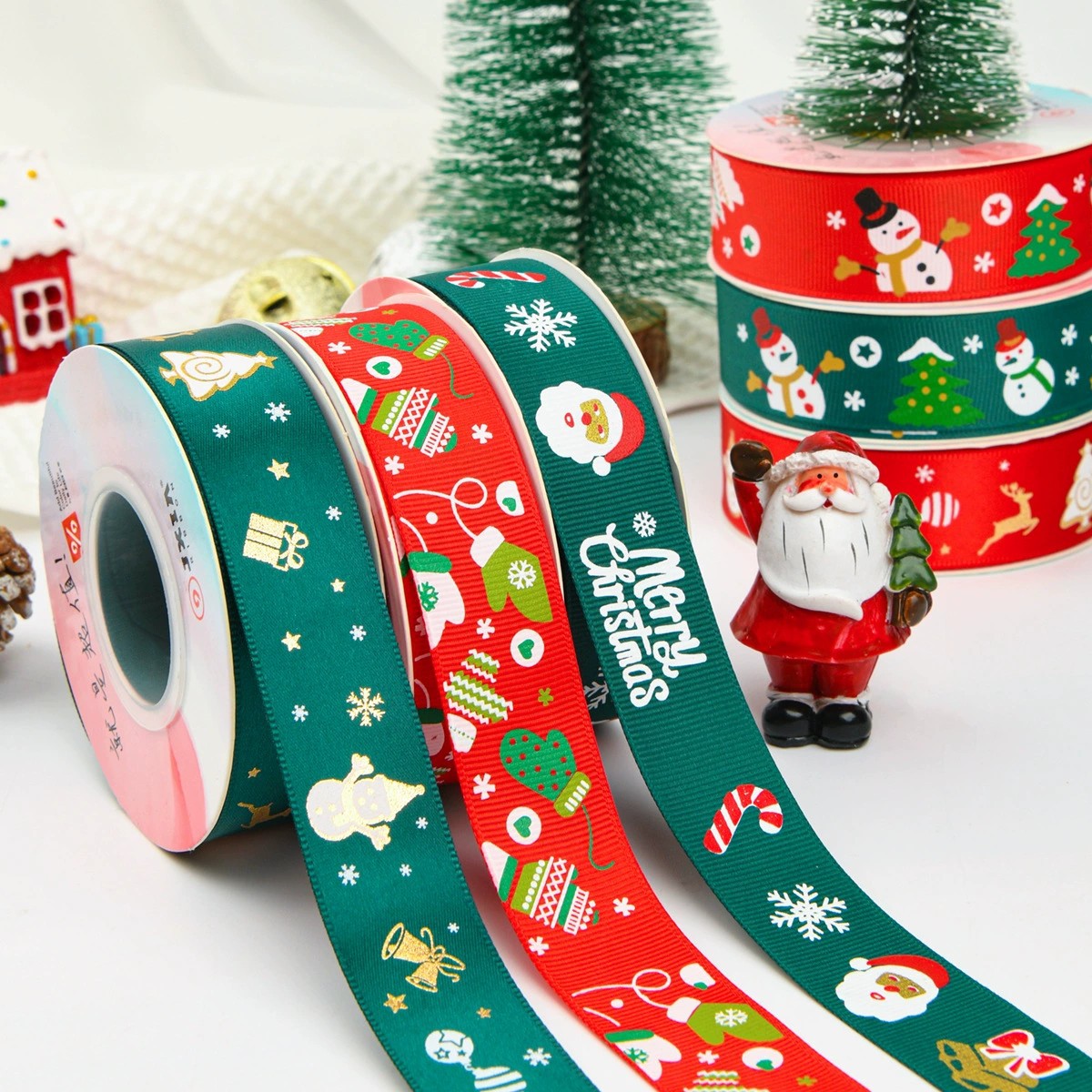 Factory Supply Christmas Series Multi-Color Printing Decoration Ribbon Fine Linen Side Tape Festival Decorations Christmas Ribbon