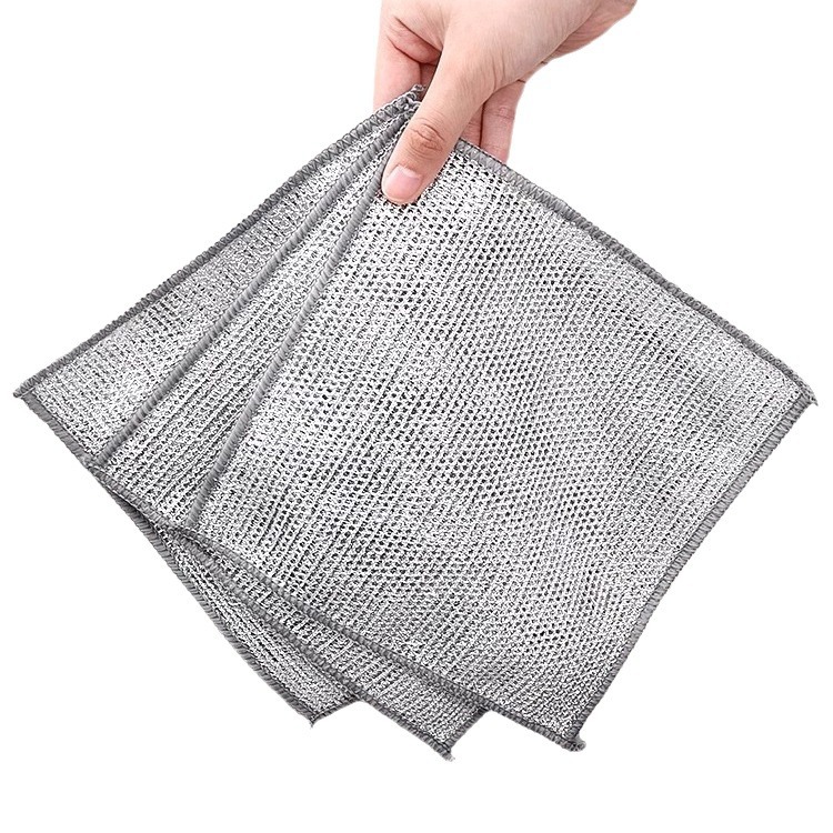 Dishcloth Cleaning Cloth Thickened Double-Sided Mesh Kitchen Special Non-Stick Oil Brush Pot Silver Silk Rag Non-Steel Wire Ball