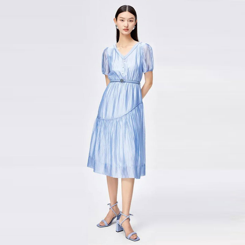 醋酸收腰连衣裙24夏裙子女专柜价799-阿里巴巴