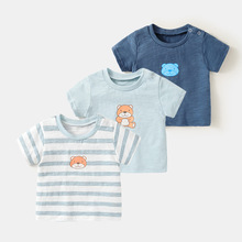 婴儿衣服竹节棉男童短袖T恤夏儿童宝宝女12小童1岁2半袖上衣跨境