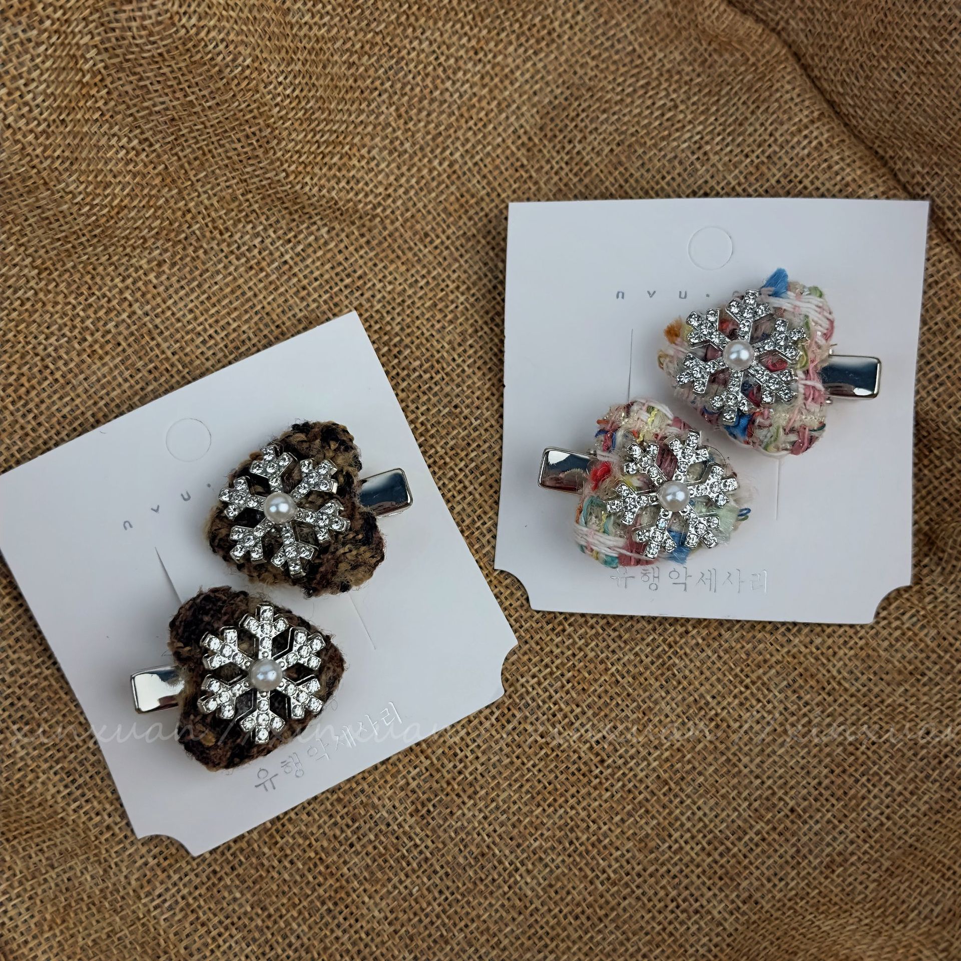 法式香风毛呢雪花发夹2023新款少女心碎发边夹鸭嘴夹甜美气质发饰