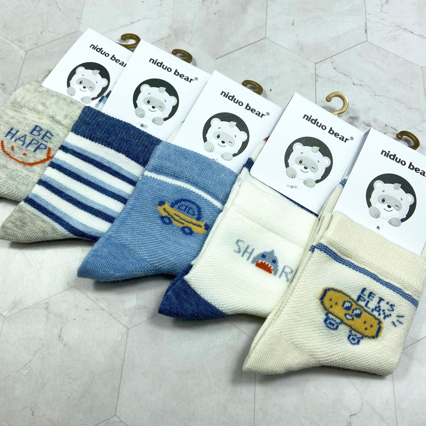 尼多熊袜子中大童卡通透气 网眼春夏季吸汗运动中筒学院 男童长袜