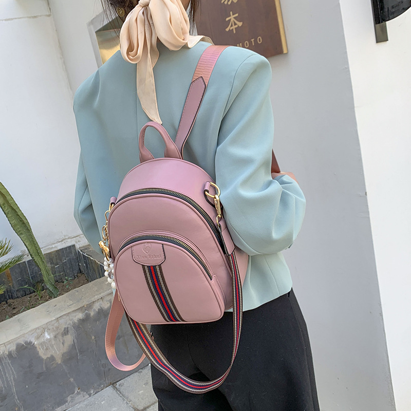 2023 New Pu Women's Backpack Pearl Pendant Backpack Simple Leisure Travel Multipurpose Backpack Wholesale