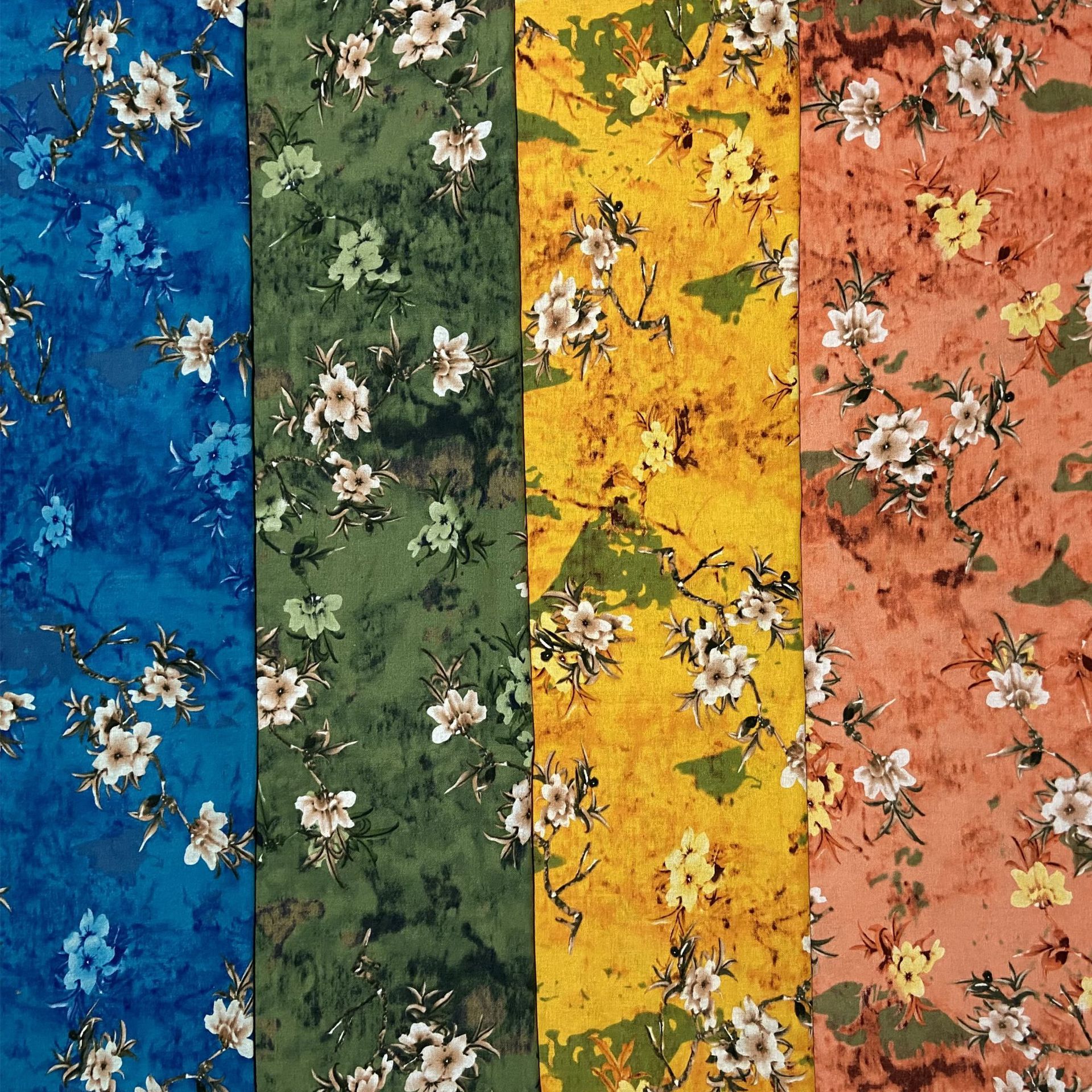 民族风玉兰花棉麻印花布料 旗袍连衣裙衬衫春夏服装面料背景布料