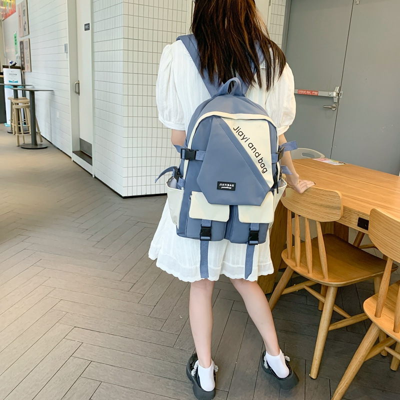 Backpack Female College Student Japanese Style Contrast Color Trendy Ins Niche Middle School Student High School Schoolbag Simple Girls Backpack