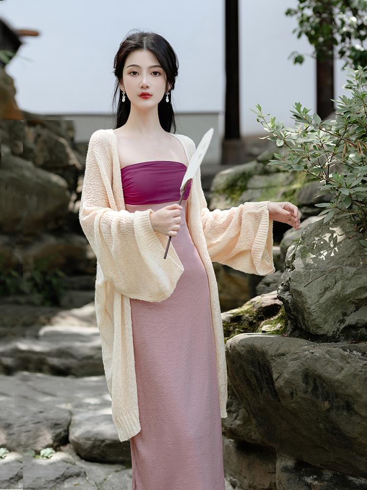 新中式国风抹胸连衣裙早秋季古着vintage汉元素防晒开衫两件套装