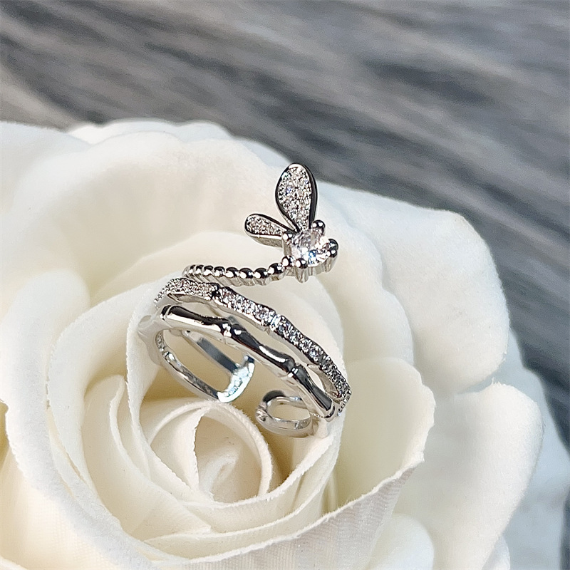 dongdaemun ins cold multi-layer butterfly micro setting ring female temperamental index finger ring opening adjustable all-matching winter