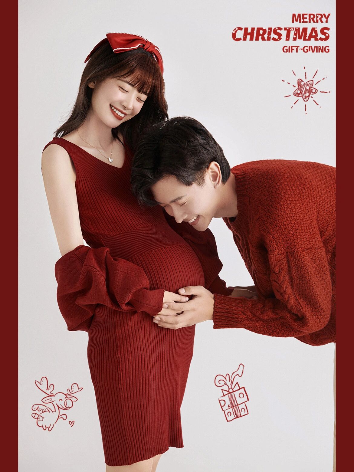 新款情侣孕妇照服装影楼红色新年主题唯美孕妈咪大肚照写真艺术照