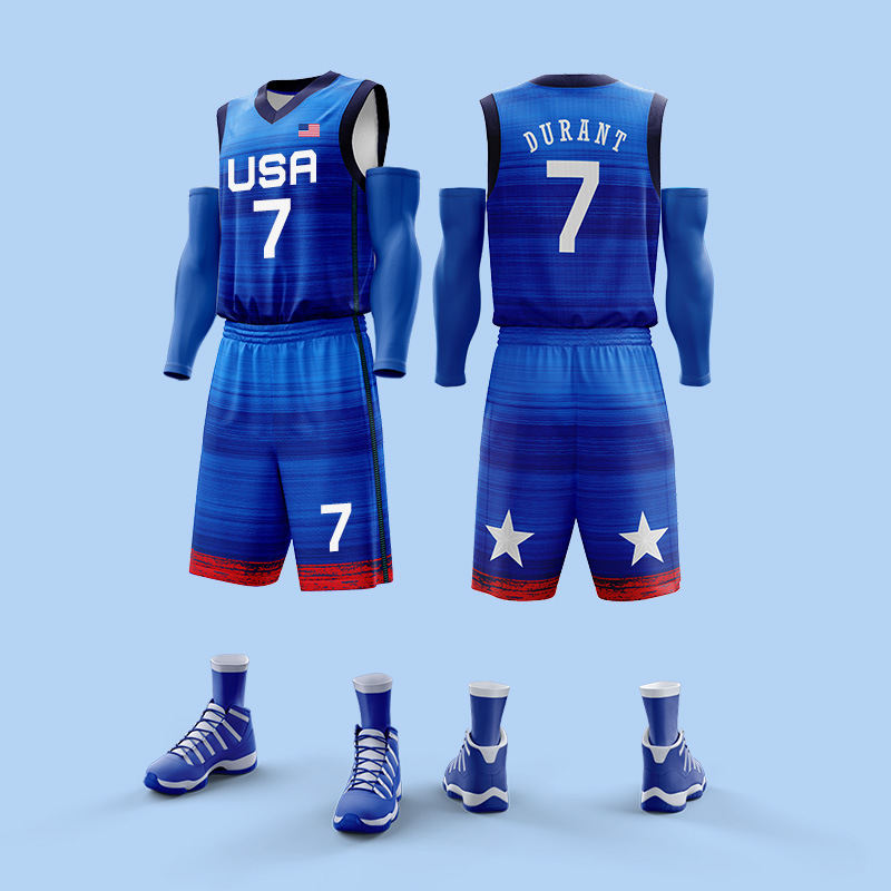 新款美国队球衣杜兰特7号usa梦之队篮球服套装男印号儿童比赛队服