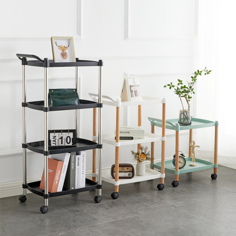 Square Storage Trolley Floor Multi-Tier Movable Household Trolley Square Storage Rack for Kitchen and Living Room