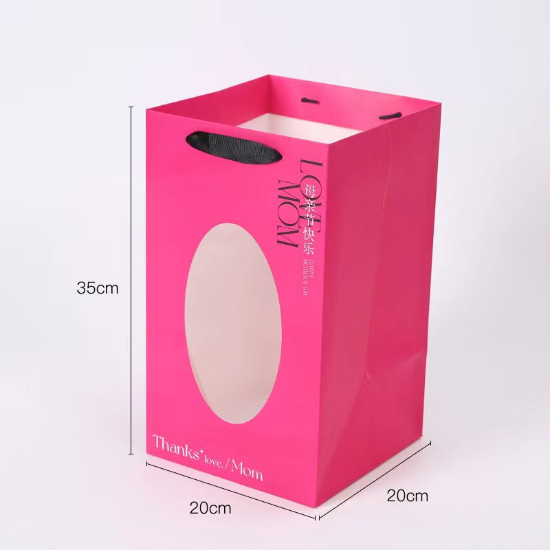 Mother's Day New Window Kraft Paper Bag Flowers Bouquet Transparent Window Handbag Rectangular Hand Carrying Gift Bag