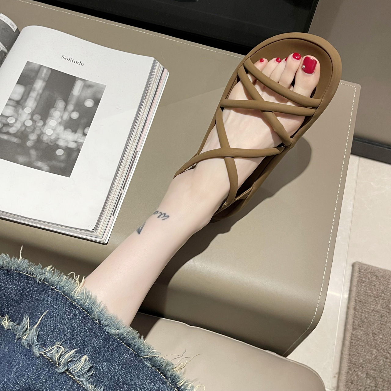 罗马时装高级感凉鞋女2024年夏季新款配裙子仙女风厚底细带沙滩鞋
