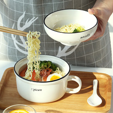 泡面碗陶瓷带盖饭盒学生宿舍家用餐具碗筷套装单个大号饭碗微波炉