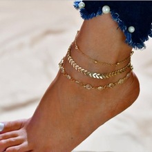 工厂直供外贸多层新款流行脚饰 合金圆珠链水晶链沙滩脚链女