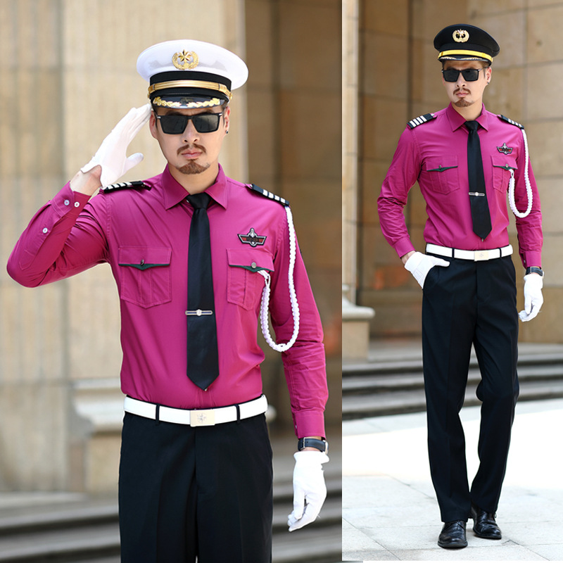 紫色保安长袖衬衫微弹男保安服夏装防油易洗安保物业制服售楼套装